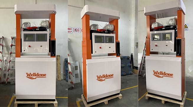 How does a fuel dispenser measure and display fuel volume?